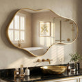 Fahomiss 26"x43" Irregular Wall Mirror, Gold Asymmetrical Organic Bathroom Mirror for Vanity