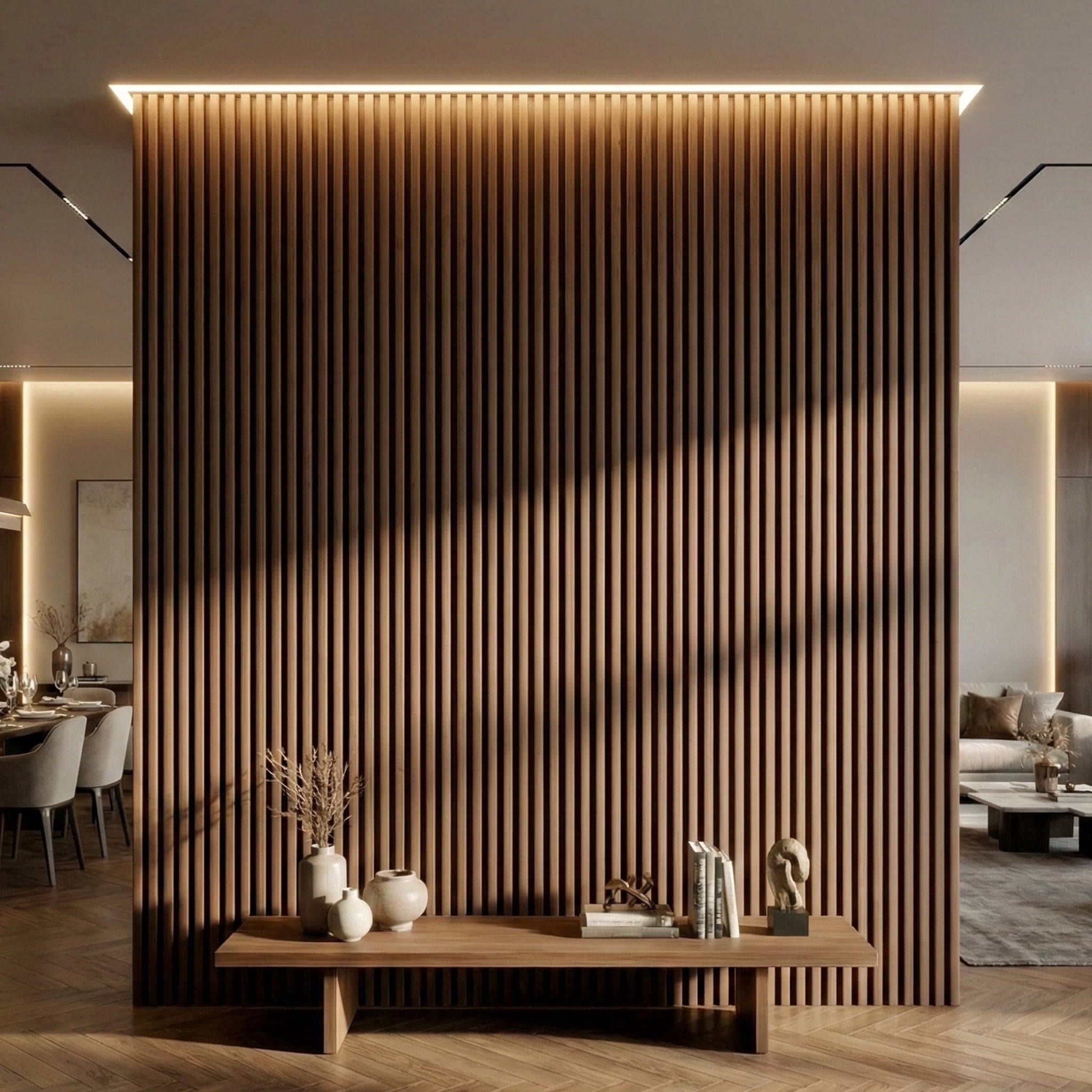 Fahomiss Half-Round Fluted Acoustic Wood Slat Wall Panels 4-Pack 47"x24", Walnut 3D Soundproof