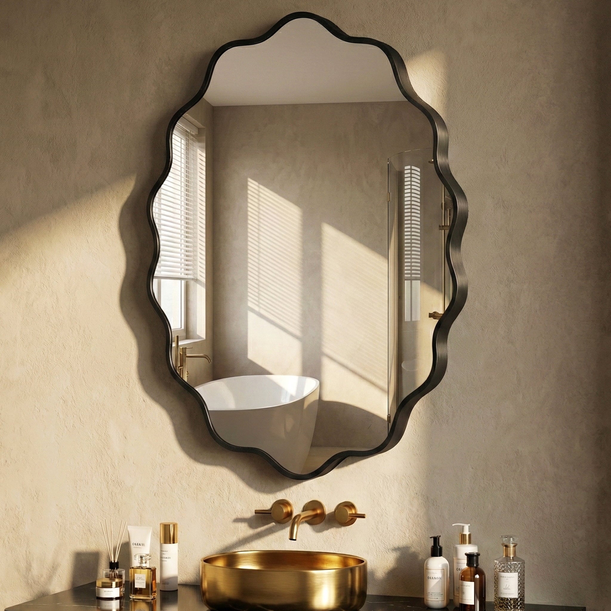 Fahomiss 24"x36" Wavy Oval Wall Mirror, Black Mirrors for Bathroom Vanity