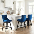 Fahomiss 30" Swivel Bar Stools Set of 3, Blue Velvet Bar Height Chairs with Back for Home Pub