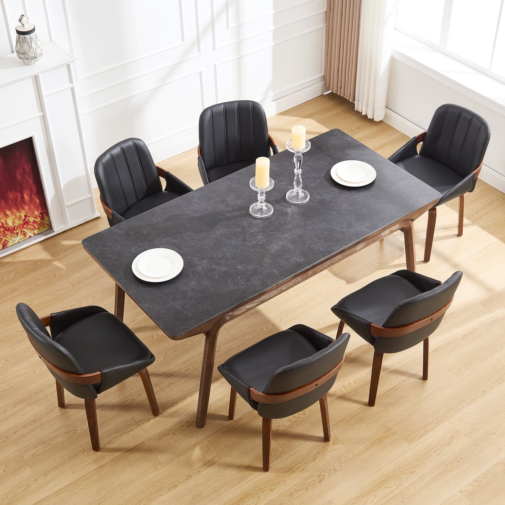 Fahomiss Swivel Dining Chair Set of 6, Mid Century Kitchen Chairs Black PU Leather
