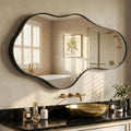 Fahomiss 24"x39" Irregular Wall Mirror, Black Asymmetrical Organic Bathroom Mirror for Vanity