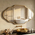 Fahomiss 24"x36" Scalloped Wall Mirror, Gold Antique Bathroom Vanity Decor