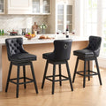 Fahomiss Swivel Bar Stools Set of 3, 30" Bar Height Faux Leather Chairs with Back for Home Bar, Black