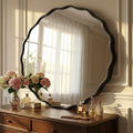Fahomiss 32" Large Round Mirror, Black Wall Mirror with Wavy Frame for Bathroom Vanity