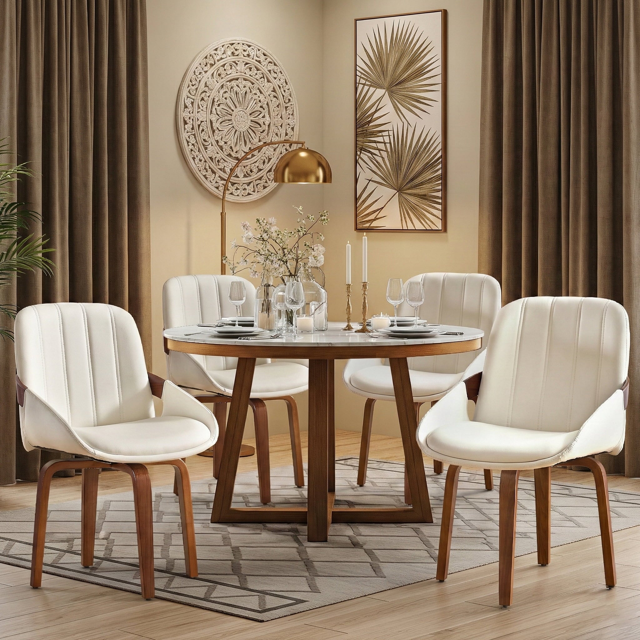 Fahomiss Swivel Dining Chair Set of 4, Mid Century Kitchen Chairs White PU Leather