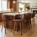 Fahomiss 26" Swivel Counter Height Bar Stools Set of 4, Brown Leather Farmhouse Kitchen Stools