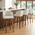 Fahomiss 28" Swivel Bar Height Bar Stools Set of 4, White Leather Farmhouse Chairs with Back