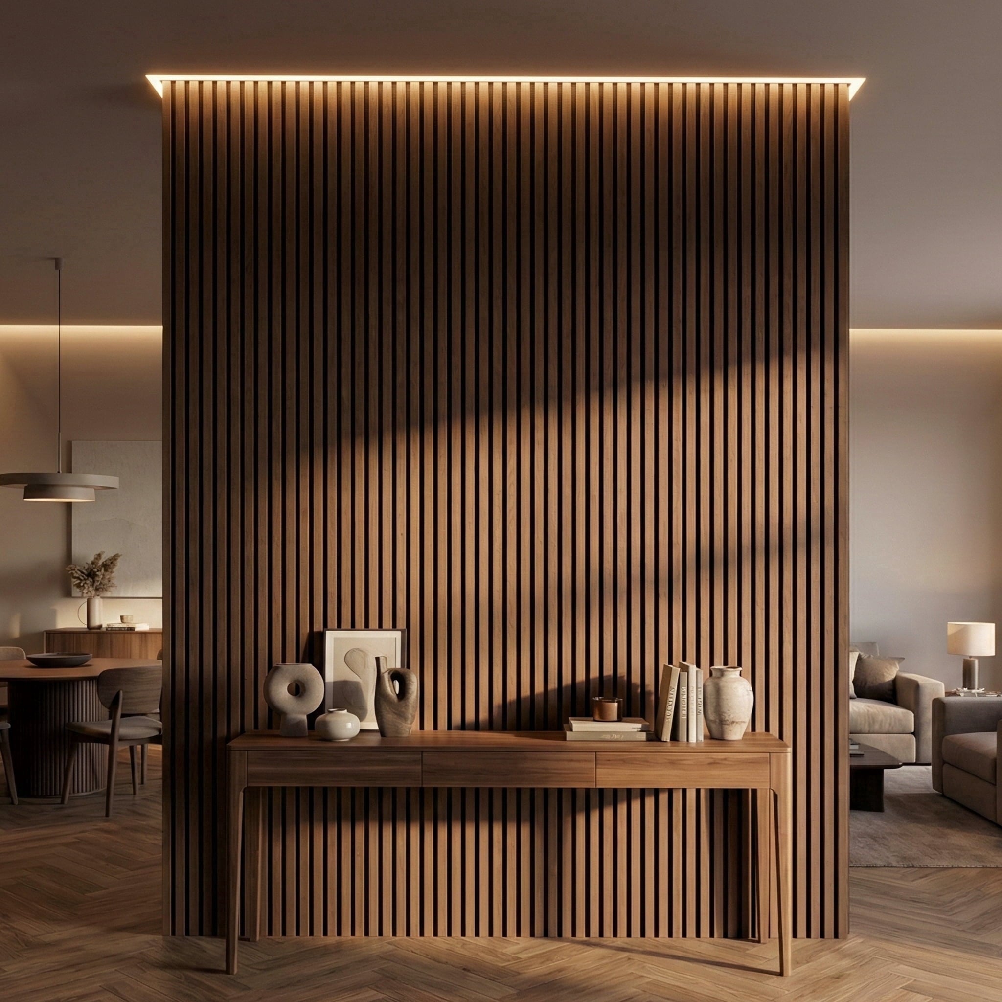 Fahomiss Modern Acoustic Wood Slat Wall Panels 4-Pack 47"x24", Walnut 3D Soundproof Decor