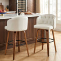 Fahomiss 28" Swivel Bar Height Bar Stools with Back Set of 2, White Leather Farmhouse Stools