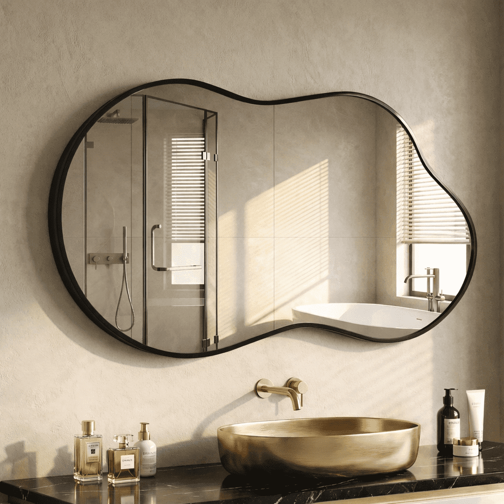 Fahomiss 24"x36" Irregular Wall Mirror, Cloud Shaped Black Asymmetrical Bathroom Vanity