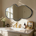 Fahomiss 24"x40" Irregular Wall Mirror, Black Fluid Asymmetrical Mirror for Bathroom Vanity
