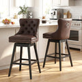 Fahomiss Swivel Bar Stools Counter Height Set of 2, 26" Faux Leather Kitchen Island Chairs with Back, Brown