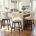 Fahomiss Swivel Bar Stools Counter Height Set of 3, 26" Faux Leather Kitchen Island Chairs with Back, Beige