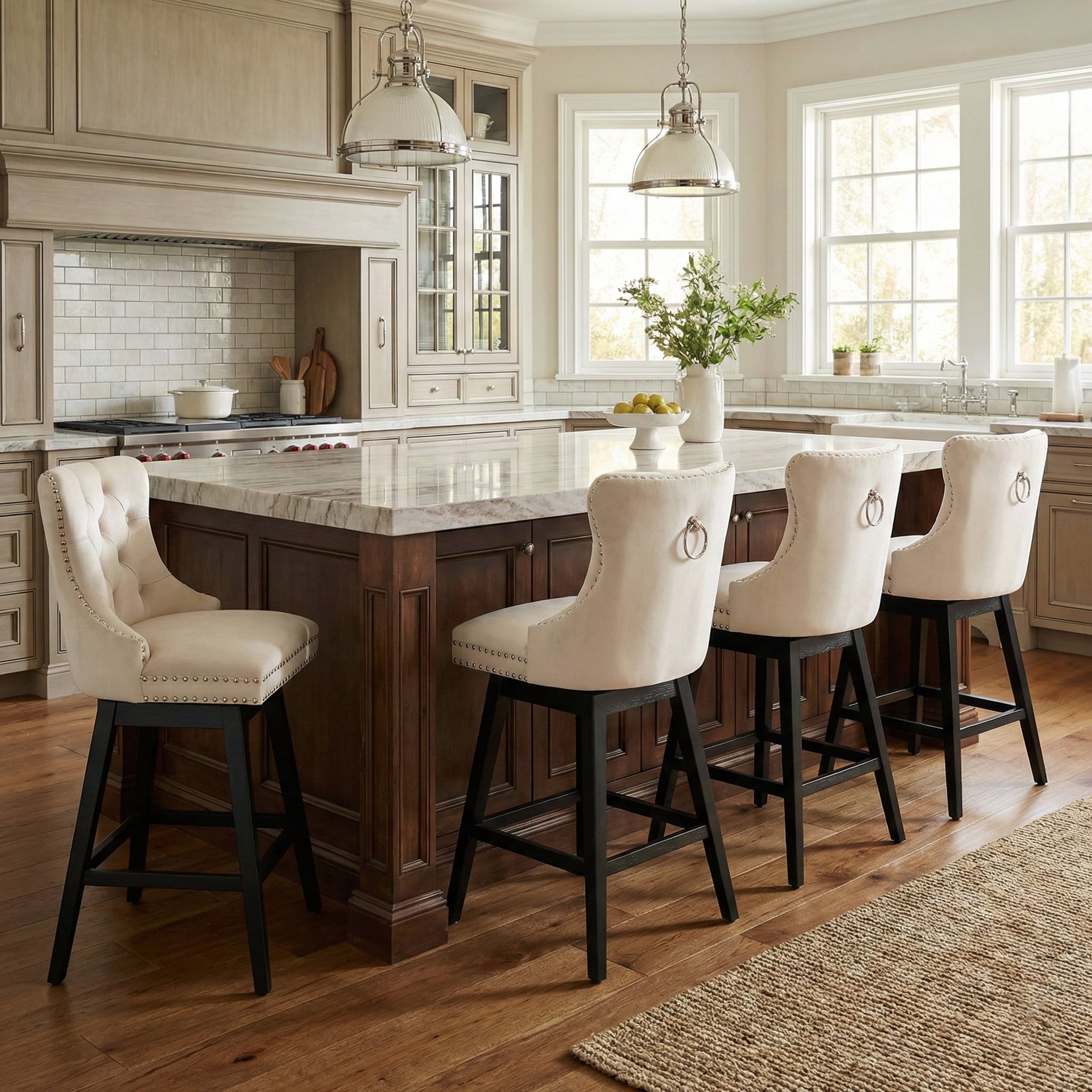 Fahomiss 30" Swivel Bar Stools Set of 4, Beige Velvet Bar Height Chairs with Back for Home Pub
