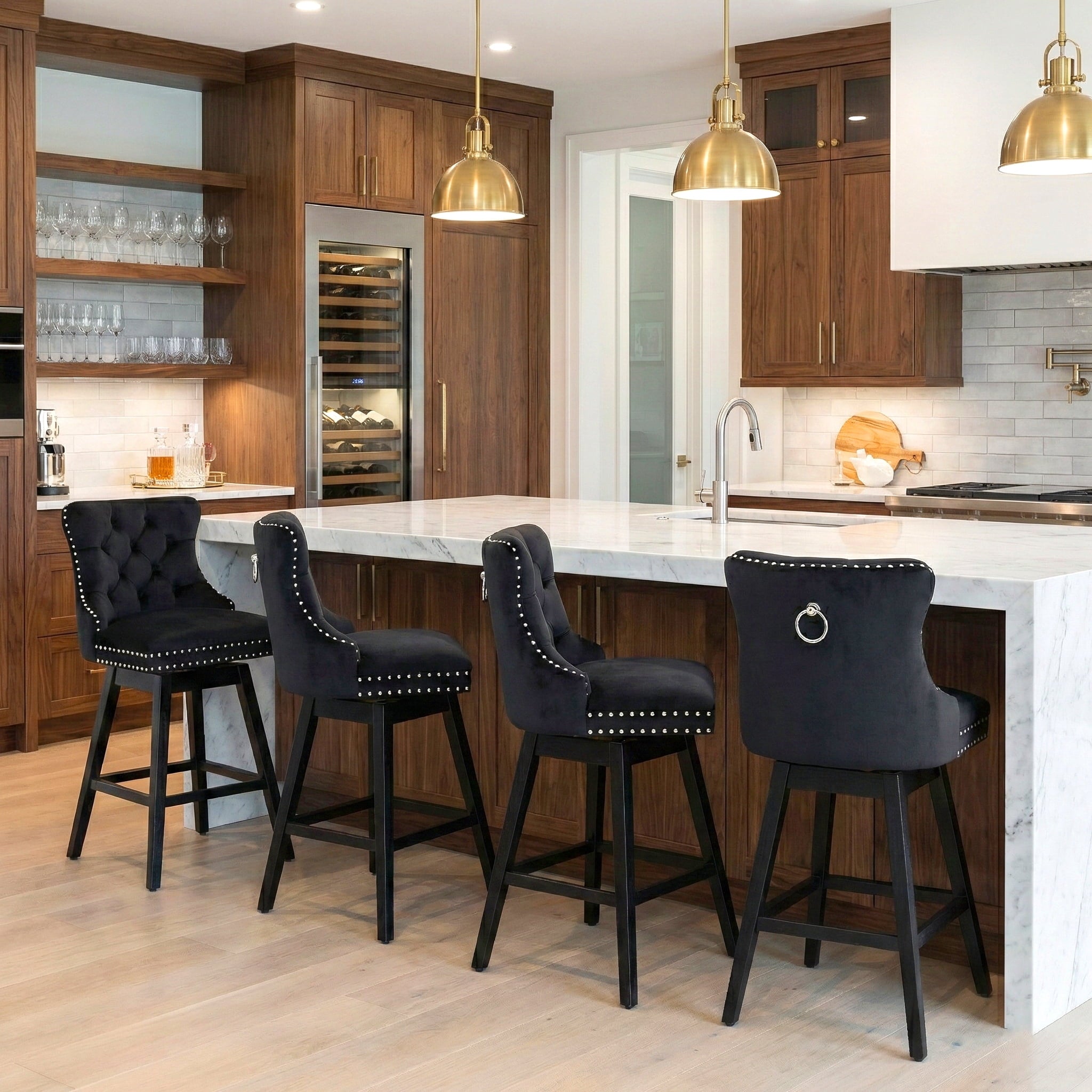 Fahomiss 30" Swivel Bar Stools Set of 4, Black Velvet Bar Height Chairs with Back for Home Pub
