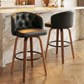 Fahomiss 26" Swivel Counter Height Bar Stools with Back Set of 2, Black Leather Kitchen Stools