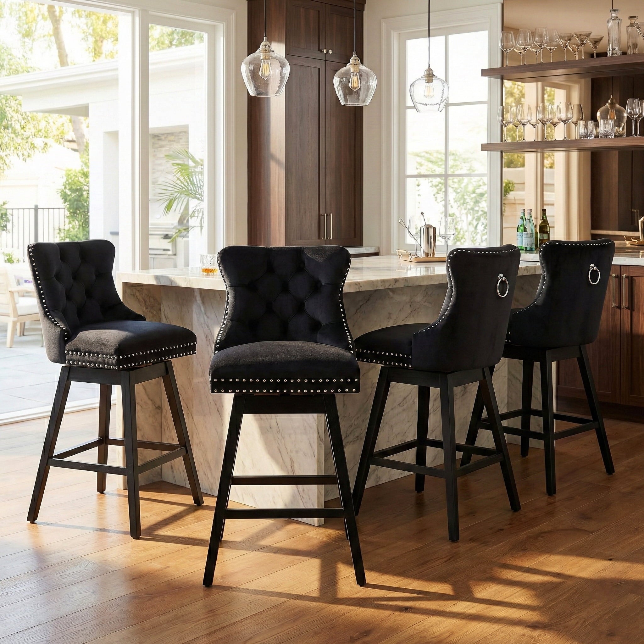 Fahomiss 26" Counter Height Swivel Bar Stools Set of 4, Black Velvet Kitchen Island Chairs with Back