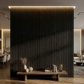 Fahomiss Half-Round Fluted Acoustic Wood Slat Wall Panels 4-Pack 47"x24", Black 3D Soundproof