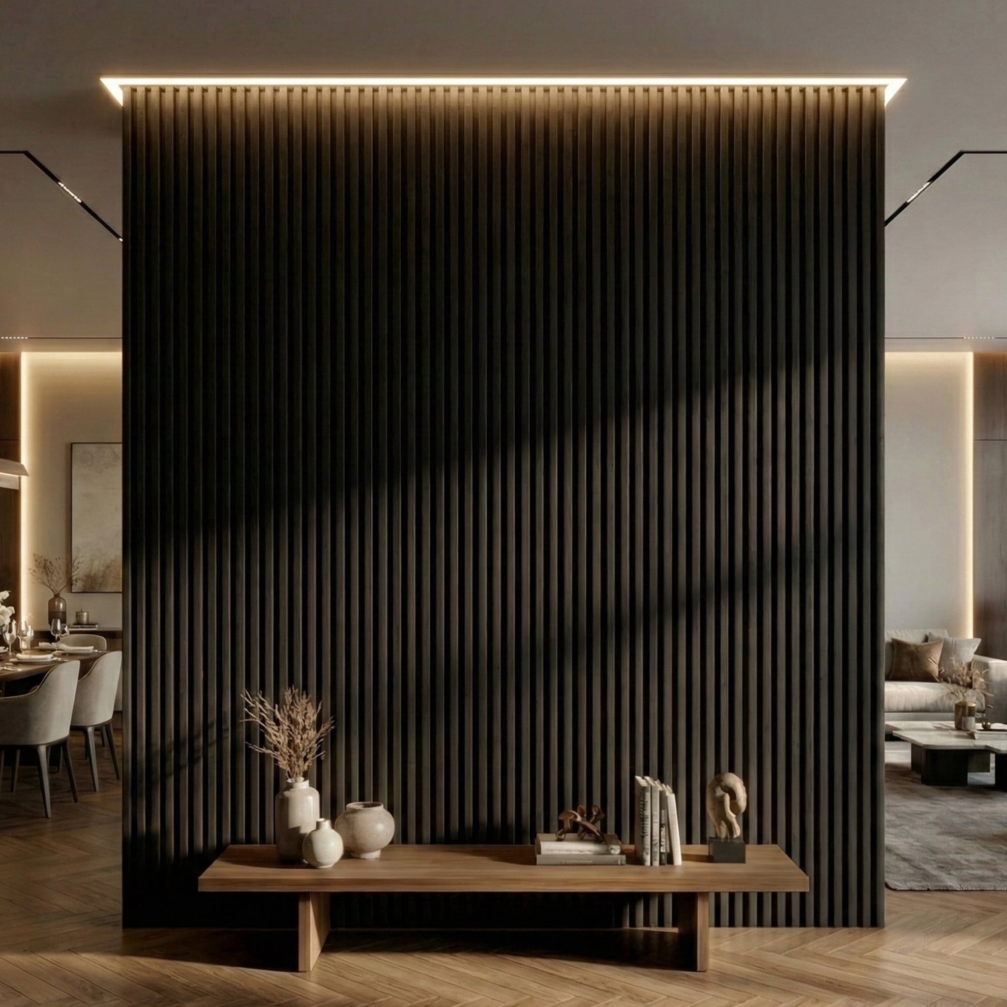 Fahomiss Half-Round Fluted Acoustic Wood Slat Wall Panels 4-Pack 47"x24", Black 3D Soundproof