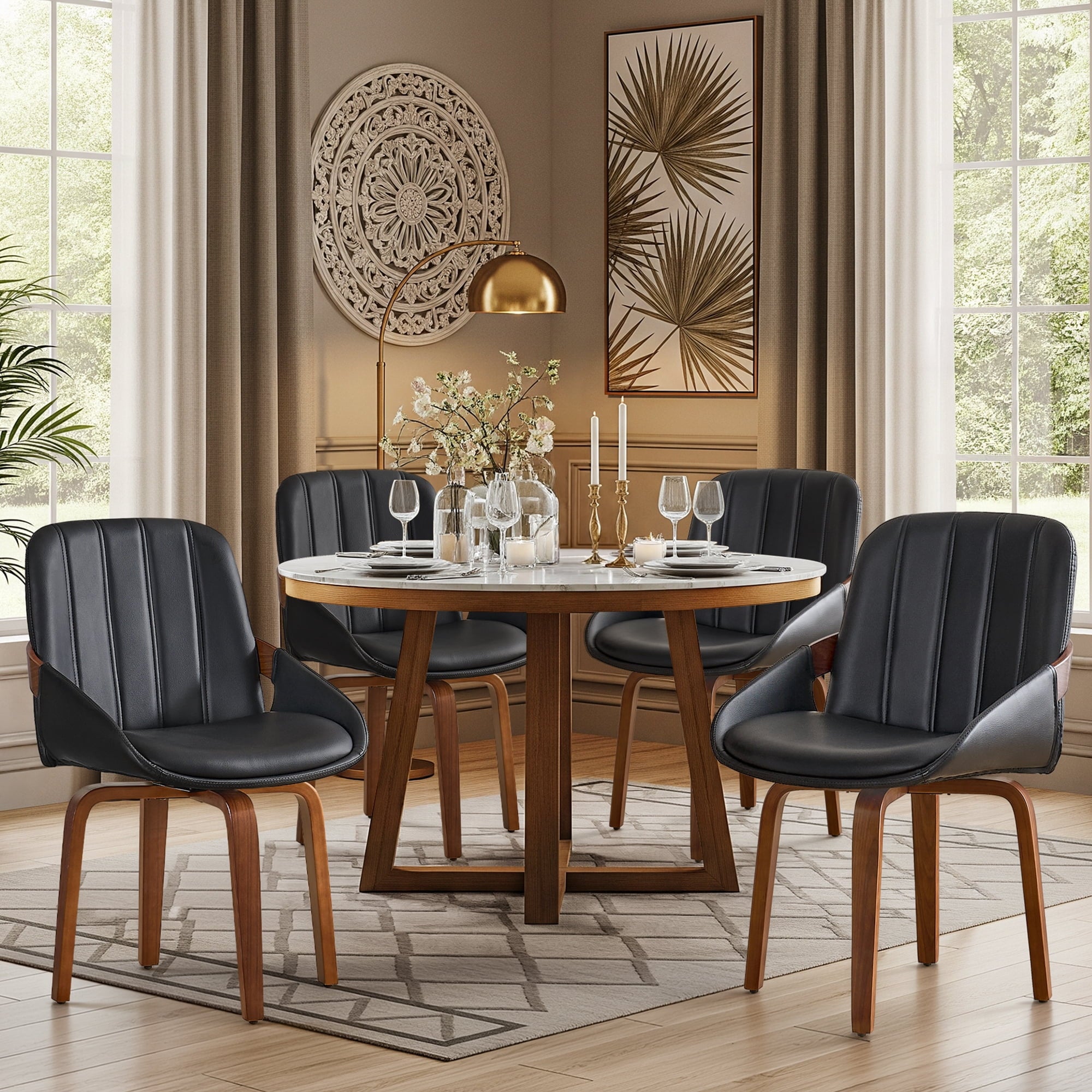Fahomiss Swivel Dining Chair Set of 4, Mid Century Kitchen Chairs Black PU Leather