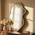 Fahomiss 22"x36" Irregular Wall Mirror, Gold Fluid Asymmetrical Mirror for Bathroom Vanity