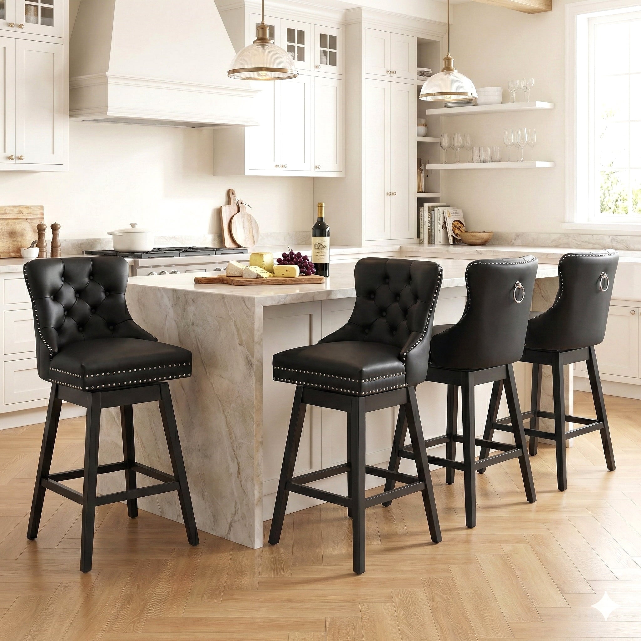 Fahomiss Swivel Bar Stools Set of 4, 30" Bar Height Faux Leather Chairs with Back for Home Bar, Black