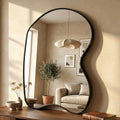 Fahomiss 28"x40" Irregular Wall Mirror, Black Curved Asymmetrical Bathroom Mirror for Vanity
