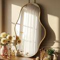 Fahomiss 22"x36" Irregular Wall Mirror, Gold Asymmetrical Organic Bathroom Mirror for Vanity