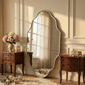 Fahomiss 26"x46" Scalloped Wall Mirror, Silver Modern Bathroom Vanity Decor