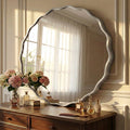 Fahomiss 32" Large Round Mirror, Silver Wall Mirror with Wavy Frame for Bathroom Vanity