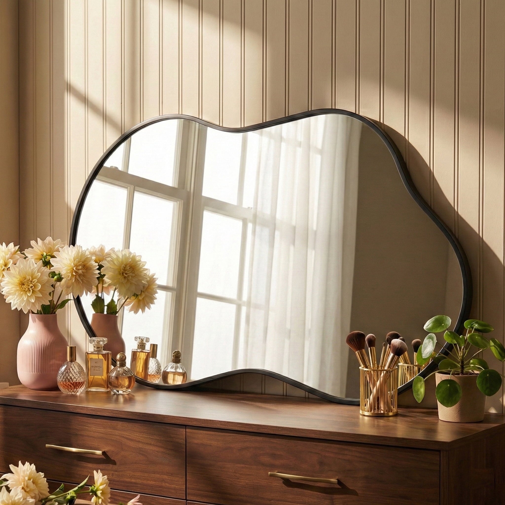 Fahomiss 20"x36" Irregular Wall Mirror, Cloud Shaped Black Asymmetrical Bathroom Vanity